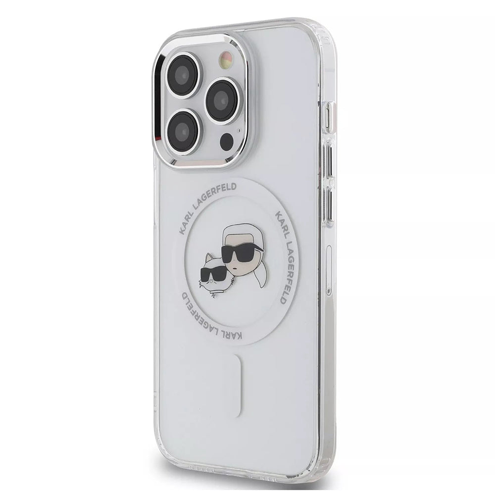 Futrola MagSafe za Apple iPhone 15 Pro, Karl Lagerfeld, IML Metal Karl & Choupette's Heads, Bijela