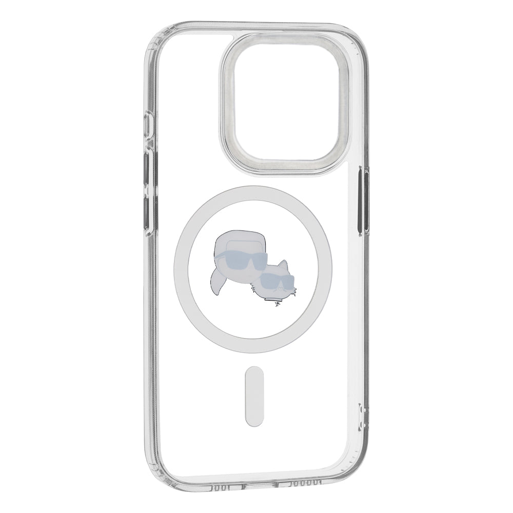 Futrola MagSafe za Apple iPhone 15 Pro, Karl Lagerfeld, IML Metal Karl & Choupette's Heads, Bijela