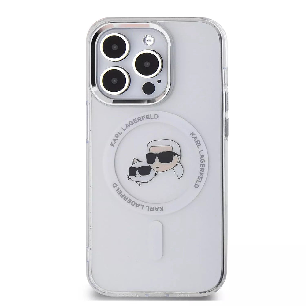 Futrola MagSafe za Apple iPhone 15 Pro, Karl Lagerfeld, IML Metal Karl & Choupette's Heads, Bijela