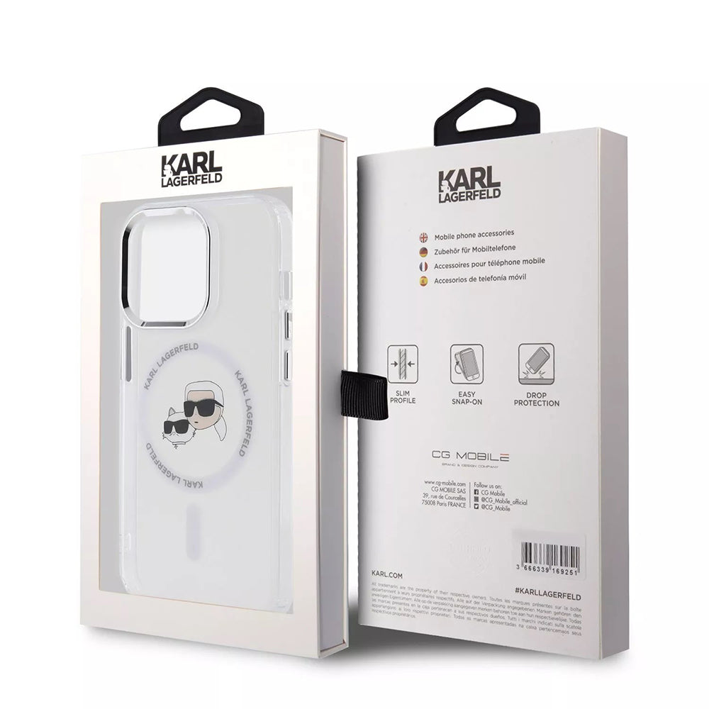 Futrola MagSafe za Apple iPhone 15 Pro, Karl Lagerfeld, IML Metal Karl & Choupette's Heads, Bijela