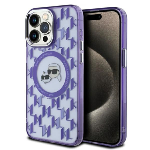 MagSafe futrola za Apple iPhone 15 Pro, Karl Lagerfeld, IML Monogram Karl & Choupette's Heads, Ljubičasta
