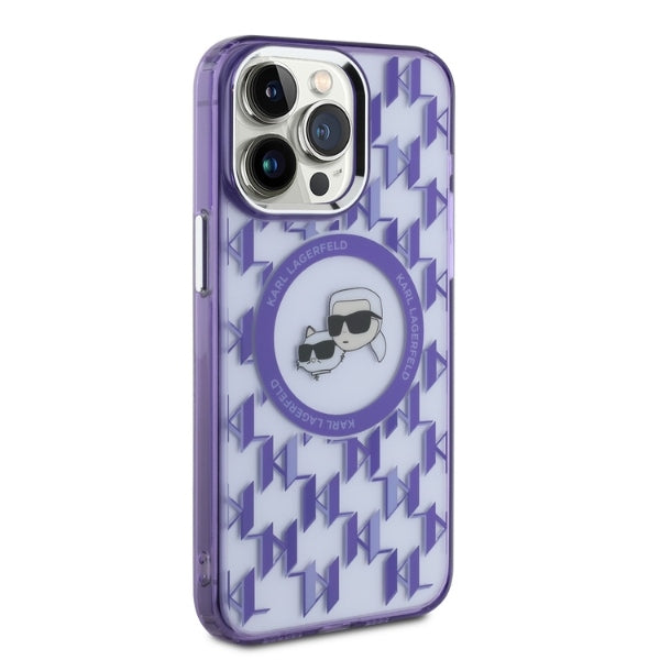 MagSafe futrola za Apple iPhone 15 Pro, Karl Lagerfeld, IML Monogram Karl & Choupette's Heads, Ljubičasta
