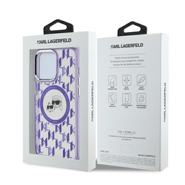 MagSafe futrola za Apple iPhone 15 Pro, Karl Lagerfeld, IML Monogram Karl & Choupette's Heads, Ljubičasta