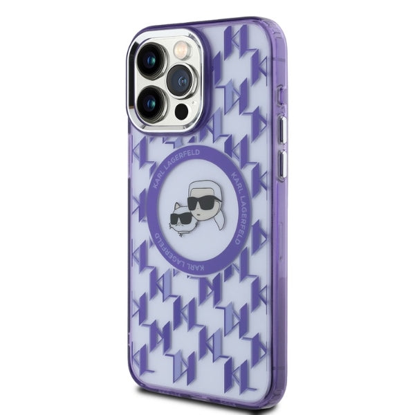 MagSafe futrola za Apple iPhone 15 Pro, Karl Lagerfeld, IML Monogram Karl & Choupette's Heads, Ljubičasta
