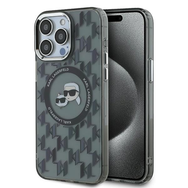 Futrola MagSafe za Apple iPhone 15 Pro, Karl Lagerfeld, IML Monogram Karl & Choupette's Heads, Crna