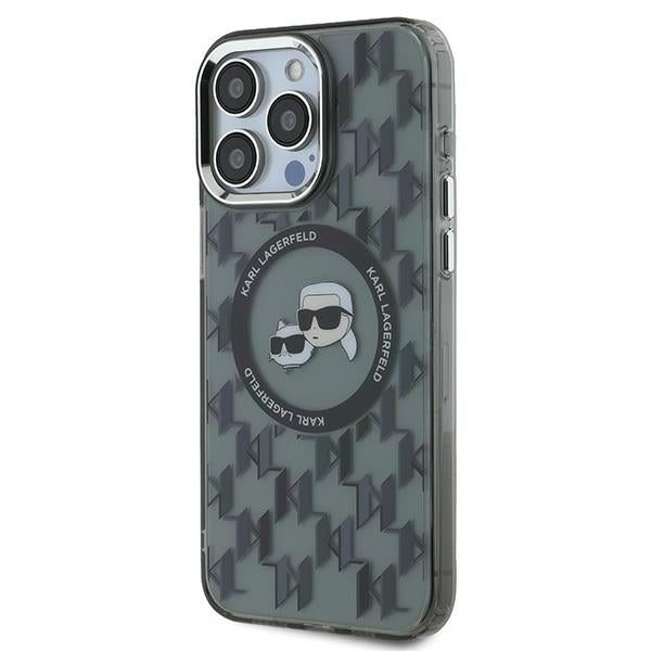 Futrola MagSafe za Apple iPhone 15 Pro, Karl Lagerfeld, IML Monogram Karl & Choupette's Heads, Crna