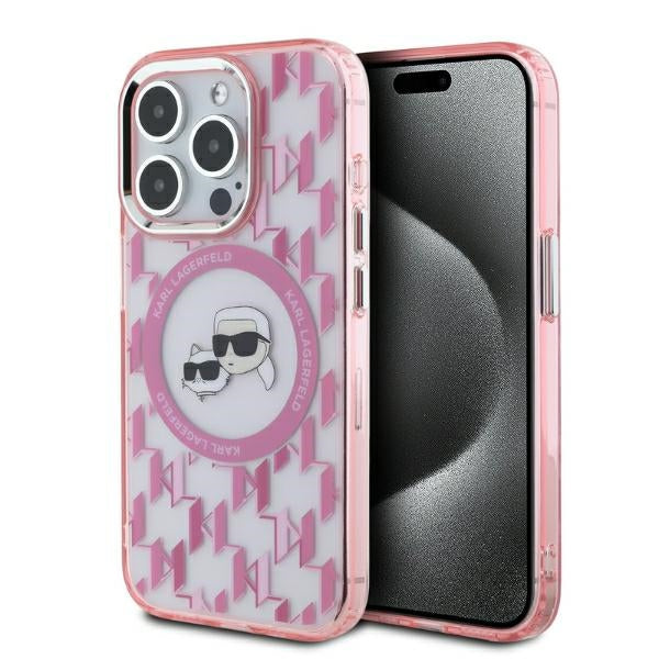 Futrola MagSafe za Apple iPhone 15 Pro, Karl Lagerfeld, IML Monogram Karl & Choupette's Heads, Roza