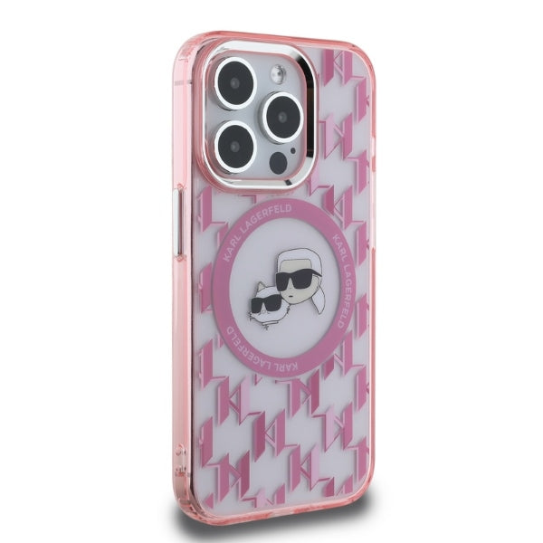 Futrola MagSafe za Apple iPhone 15 Pro, Karl Lagerfeld, IML Monogram Karl & Choupette's Heads, Roza
