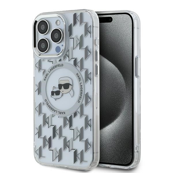Futrola MagSafe za Apple iPhone 15 Pro, Karl Lagerfeld, IML Monogram Karl & Choupette's Heads, Prozirna