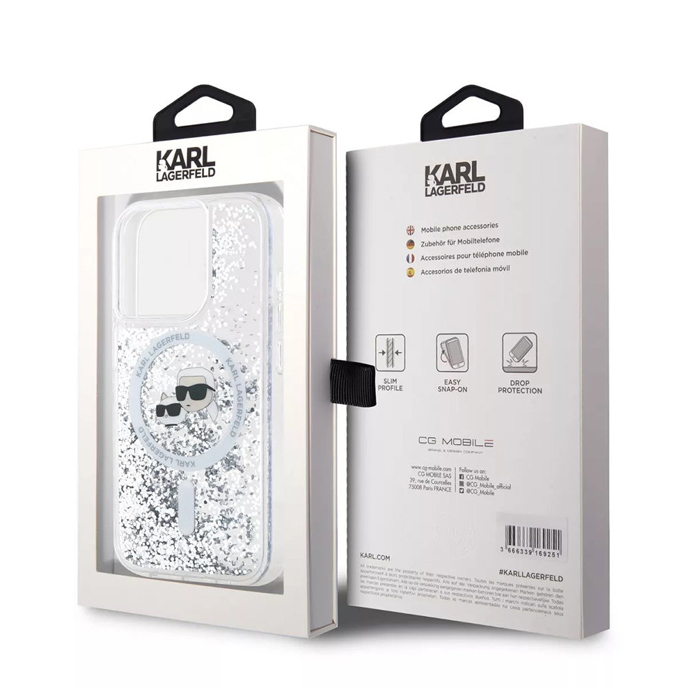 Futrola MagSafe za Apple iPhone 15 Pro, Karl Lagerfeld, Liquid Glitter Karl & Choupette's Heads, Prozirna