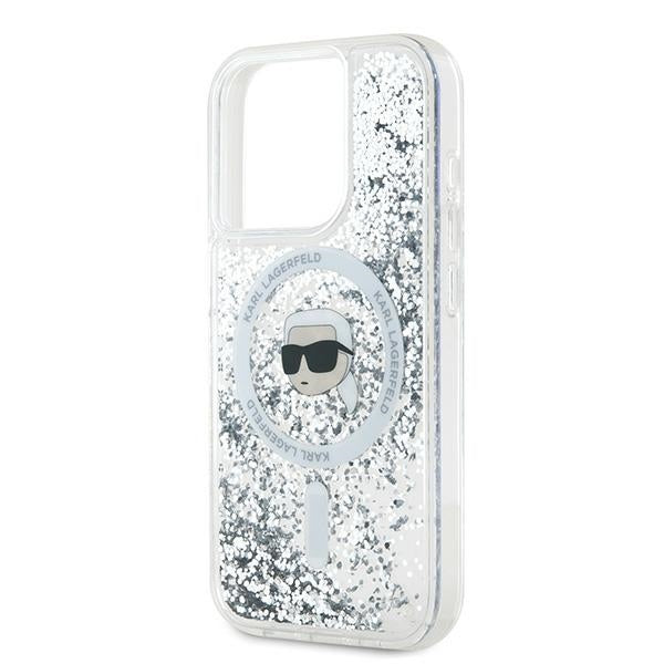 Husa MagSafe za Apple iPhone 15 Pro, Karl Lagerfeld, Liquid Glitter Karl's Head, Prozirna