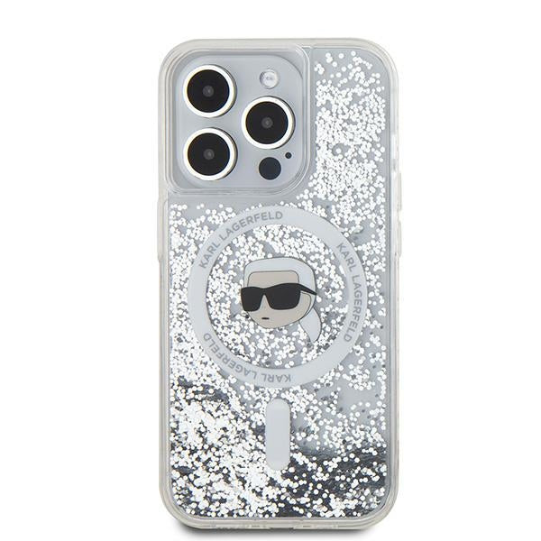 Husa MagSafe za Apple iPhone 15 Pro, Karl Lagerfeld, Liquid Glitter Karl's Head, Prozirna