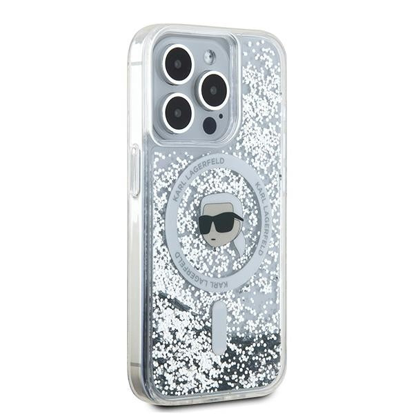 Husa MagSafe za Apple iPhone 15 Pro, Karl Lagerfeld, Liquid Glitter Karl's Head, Prozirna