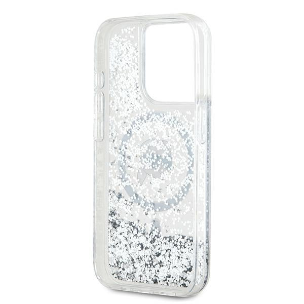 Husa MagSafe za Apple iPhone 15 Pro, Karl Lagerfeld, Liquid Glitter Karl's Head, Prozirna