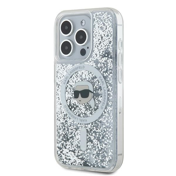 Husa MagSafe za Apple iPhone 15 Pro, Karl Lagerfeld, Liquid Glitter Karl's Head, Prozirna