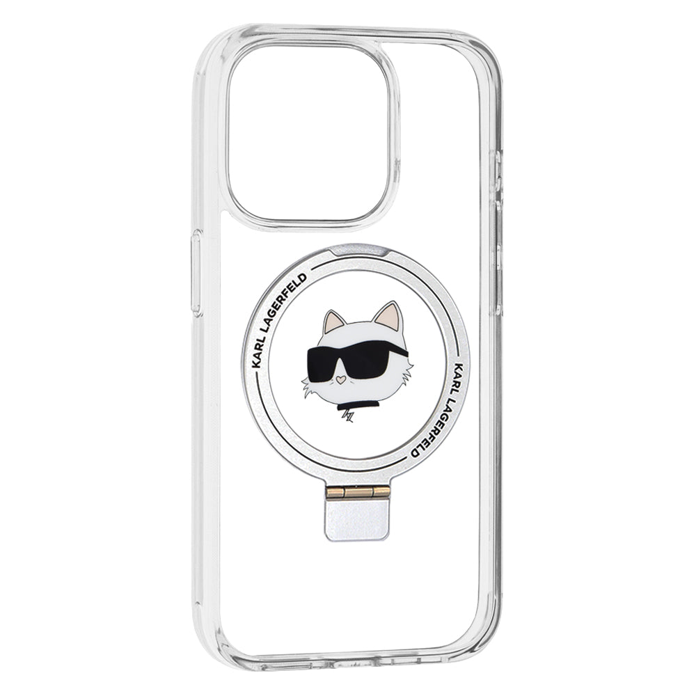 Futrola MagSafe za Apple iPhone 15 Pro, Karl Lagerfeld, Ring Stand Choupette's Head, Bijela