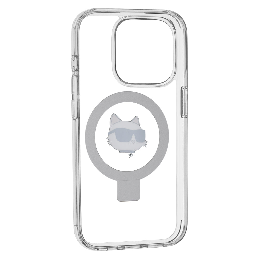 Futrola MagSafe za Apple iPhone 15 Pro, Karl Lagerfeld, Ring Stand Choupette's Head, Bijela
