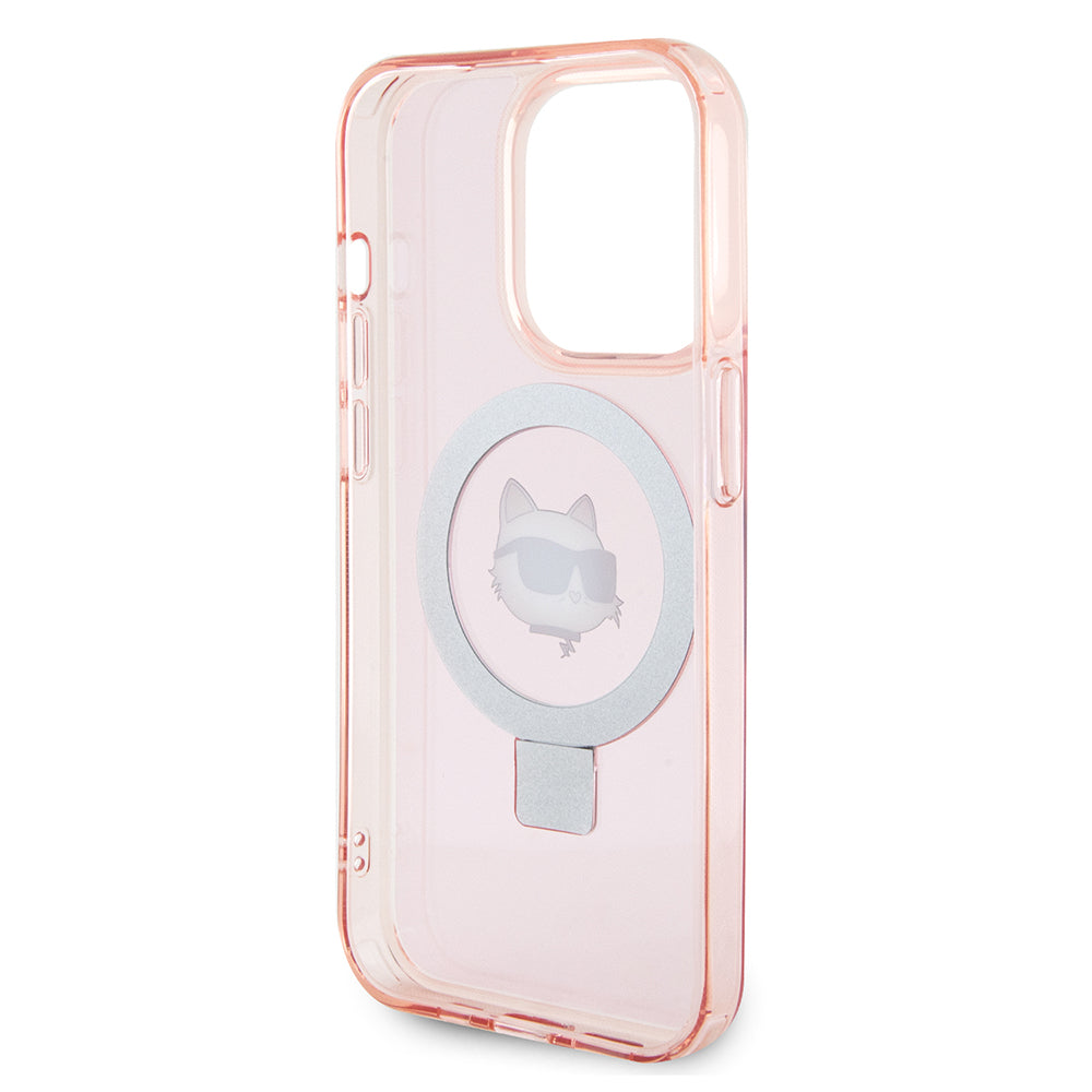 MagSafe torbica za Apple iPhone 15 Pro, Karl Lagerfeld, Ring Stand Choupette's Head, Roza