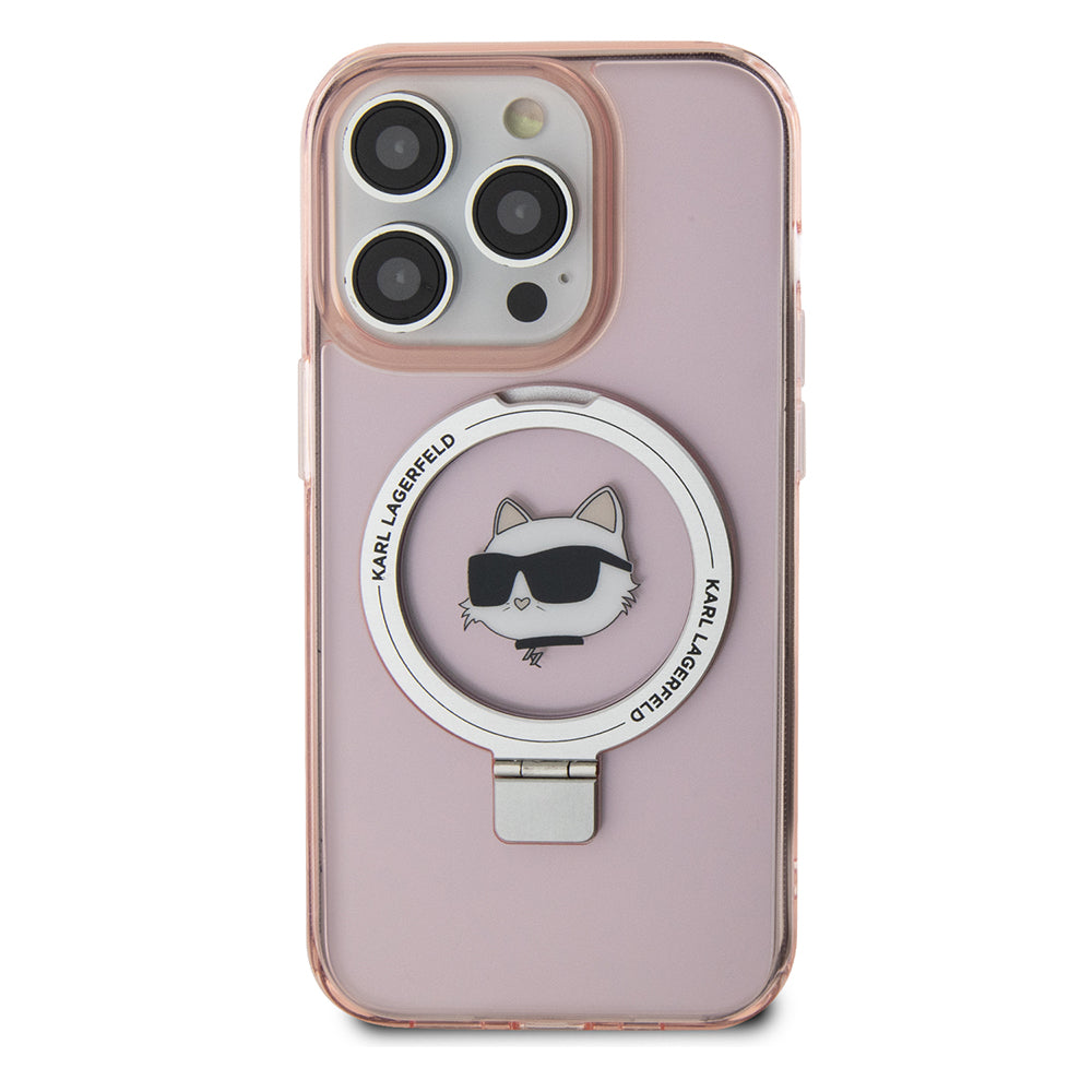 MagSafe torbica za Apple iPhone 15 Pro, Karl Lagerfeld, Ring Stand Choupette's Head, Roza