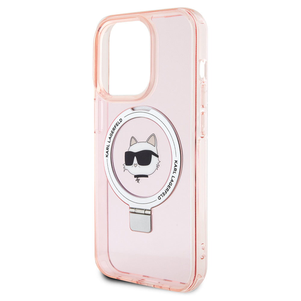 MagSafe torbica za Apple iPhone 15 Pro, Karl Lagerfeld, Ring Stand Choupette's Head, Roza