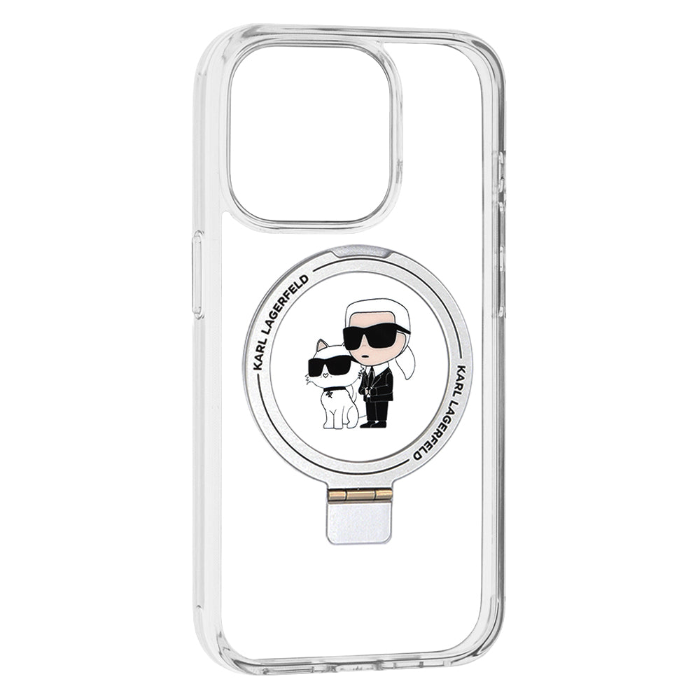 Futrola MagSafe za Apple iPhone 15 Pro, Karl Lagerfeld, Ring Stand Karl & Choupette, Bijela