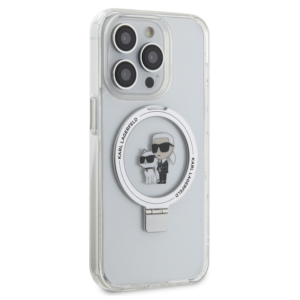 Futrola MagSafe za Apple iPhone 15 Pro, Karl Lagerfeld, Ring Stand Karl & Choupette, Bijela