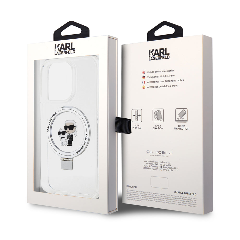 Futrola MagSafe za Apple iPhone 15 Pro, Karl Lagerfeld, Ring Stand Karl & Choupette, Bijela