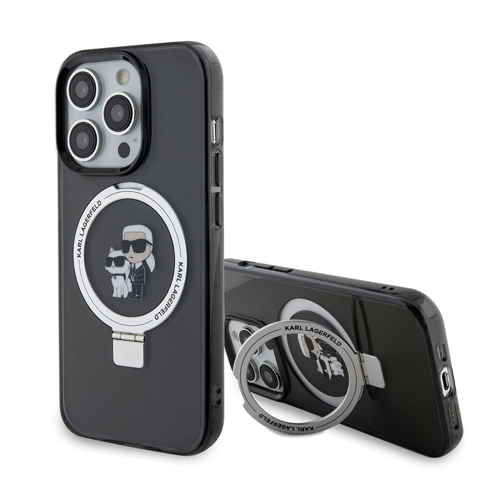 Futrola MagSafe za Apple iPhone 15 Pro, Karl Lagerfeld, Ring Stand Karl & Choupette, Crna