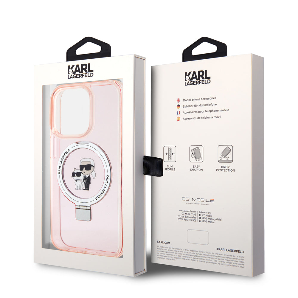 MagSafe futrola za Apple iPhone 15 Pro, Karl Lagerfeld, Ring Stand Karl & Choupette, Roza