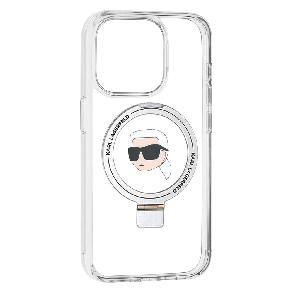 Futrola MagSafe za Apple iPhone 15 Pro, Karl Lagerfeld, Ring Stand Karl's Head, Bijela