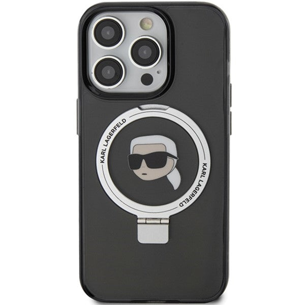 Husa MagSafe za Apple iPhone 15 Pro, Karl Lagerfeld, Ring Stand Karl's Head, Crna