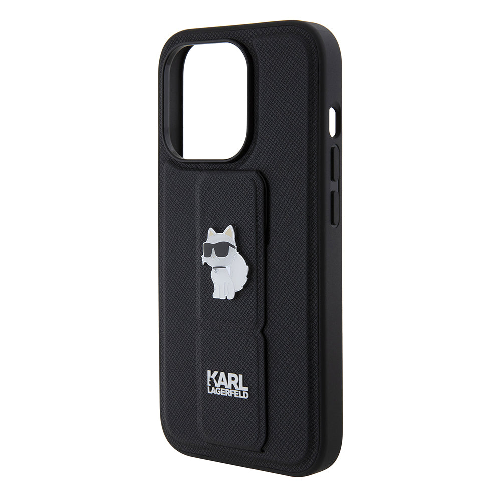 Futrola MagSafe za Apple iPhone 15 Pro, Karl Lagerfeld, Saffiano Gripstand Choupette, Crna