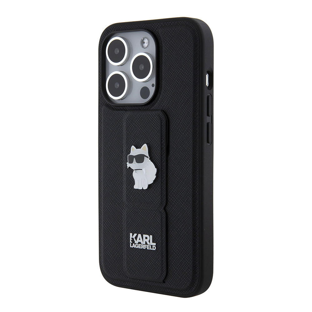 Futrola MagSafe za Apple iPhone 15 Pro, Karl Lagerfeld, Saffiano Gripstand Choupette, Crna