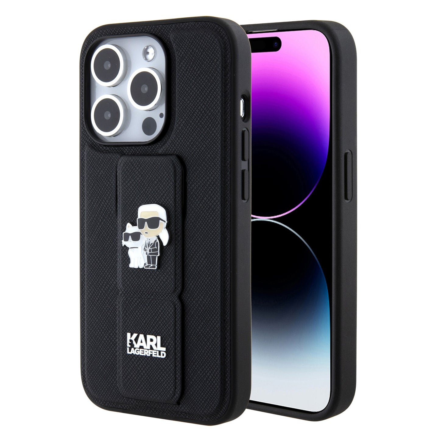 MagSafe futrola za Apple iPhone 15 Pro, Karl Lagerfeld, Saffiano Gripstand Karl & Choupette, Crna