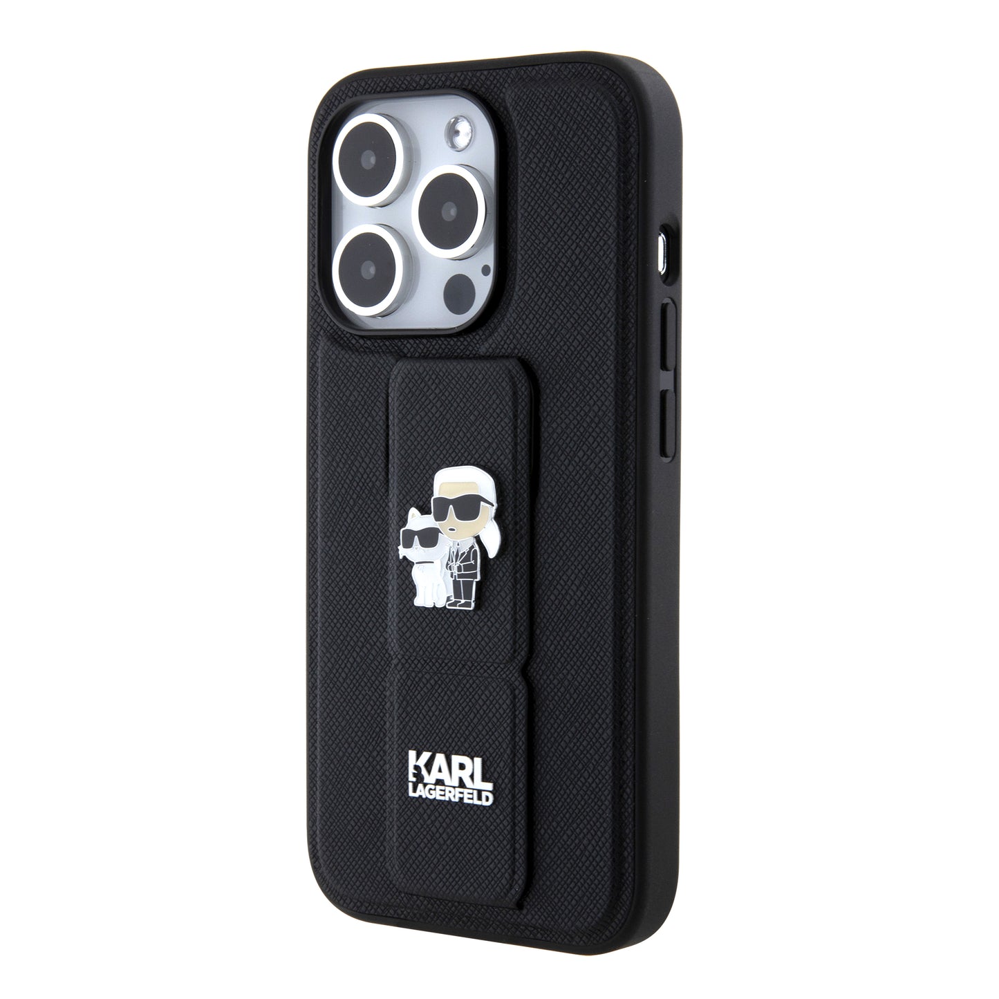MagSafe futrola za Apple iPhone 15 Pro, Karl Lagerfeld, Saffiano Gripstand Karl & Choupette, Crna