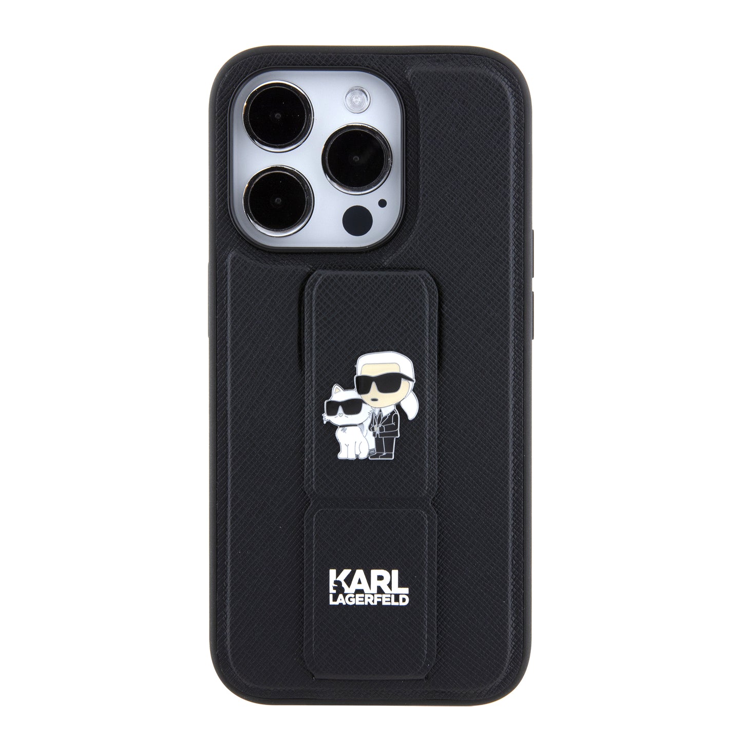 MagSafe futrola za Apple iPhone 15 Pro, Karl Lagerfeld, Saffiano Gripstand Karl & Choupette, Crna