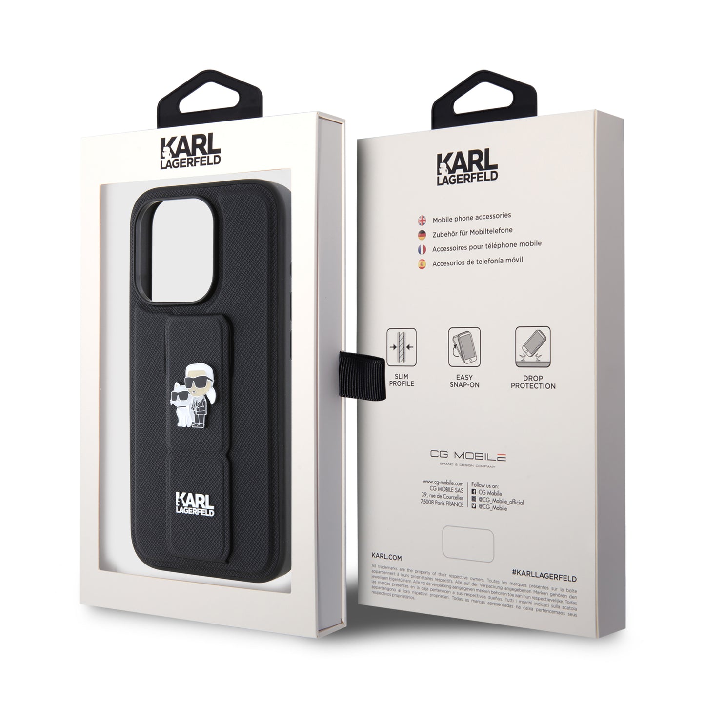 MagSafe futrola za Apple iPhone 15 Pro, Karl Lagerfeld, Saffiano Gripstand Karl & Choupette, Crna