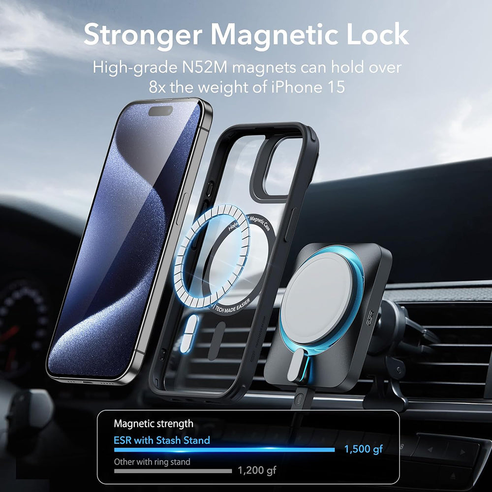 Futrola MagSafe za Apple iPhone 15 Pro Max, ESR, Classic Hybrid Kickstand, Crno Prozirna