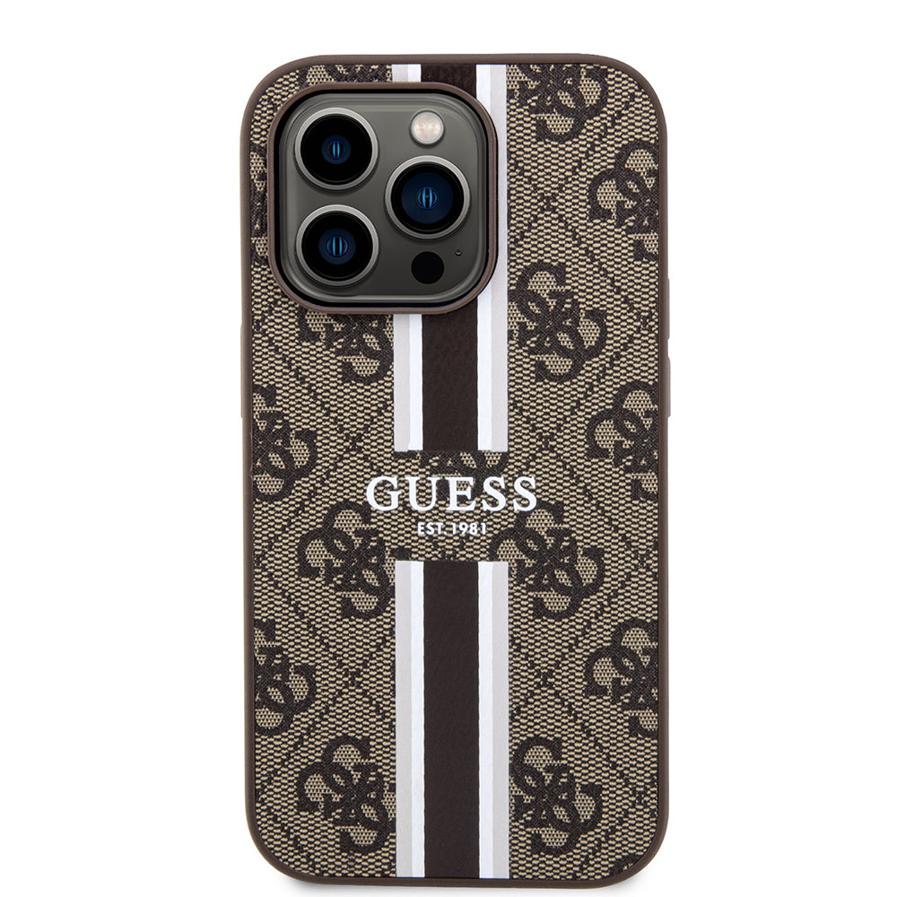 MagSafe futrola za Apple iPhone 15 Pro Max, Guess, 4G Printed Stripes, smeđa
