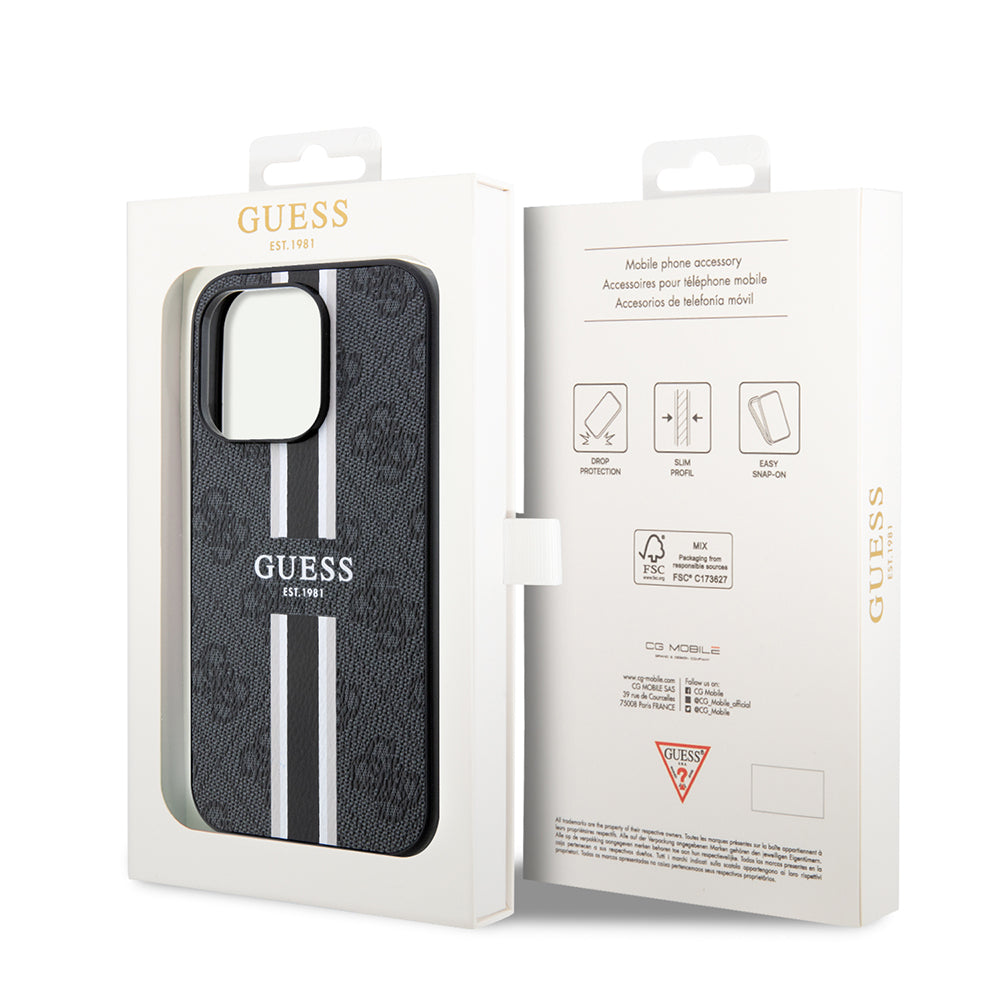 Futrola MagSafe za Apple iPhone 15 Pro Max, Guess, 4G Printed Stripes, Crna