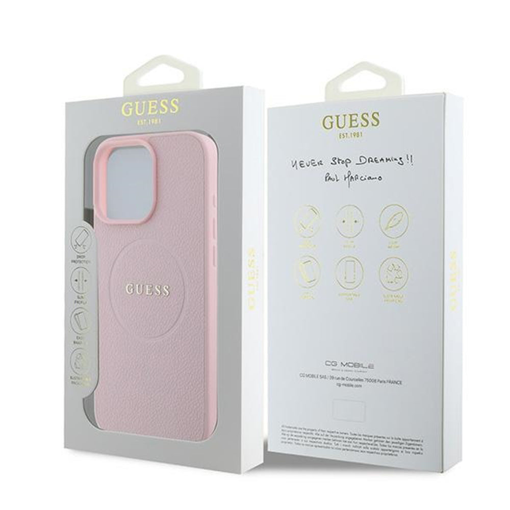 Futrola MagSafe za Apple iPhone 15 Pro Max, Guess, Grained Gold Ring, Roza