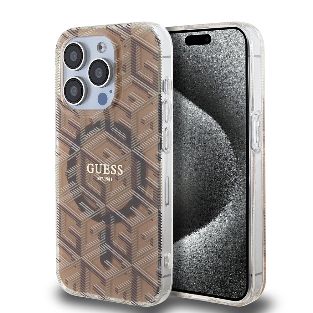 MagSafe futrola za Apple iPhone 15 Pro Max, Guess, IML Gcube, smeđa