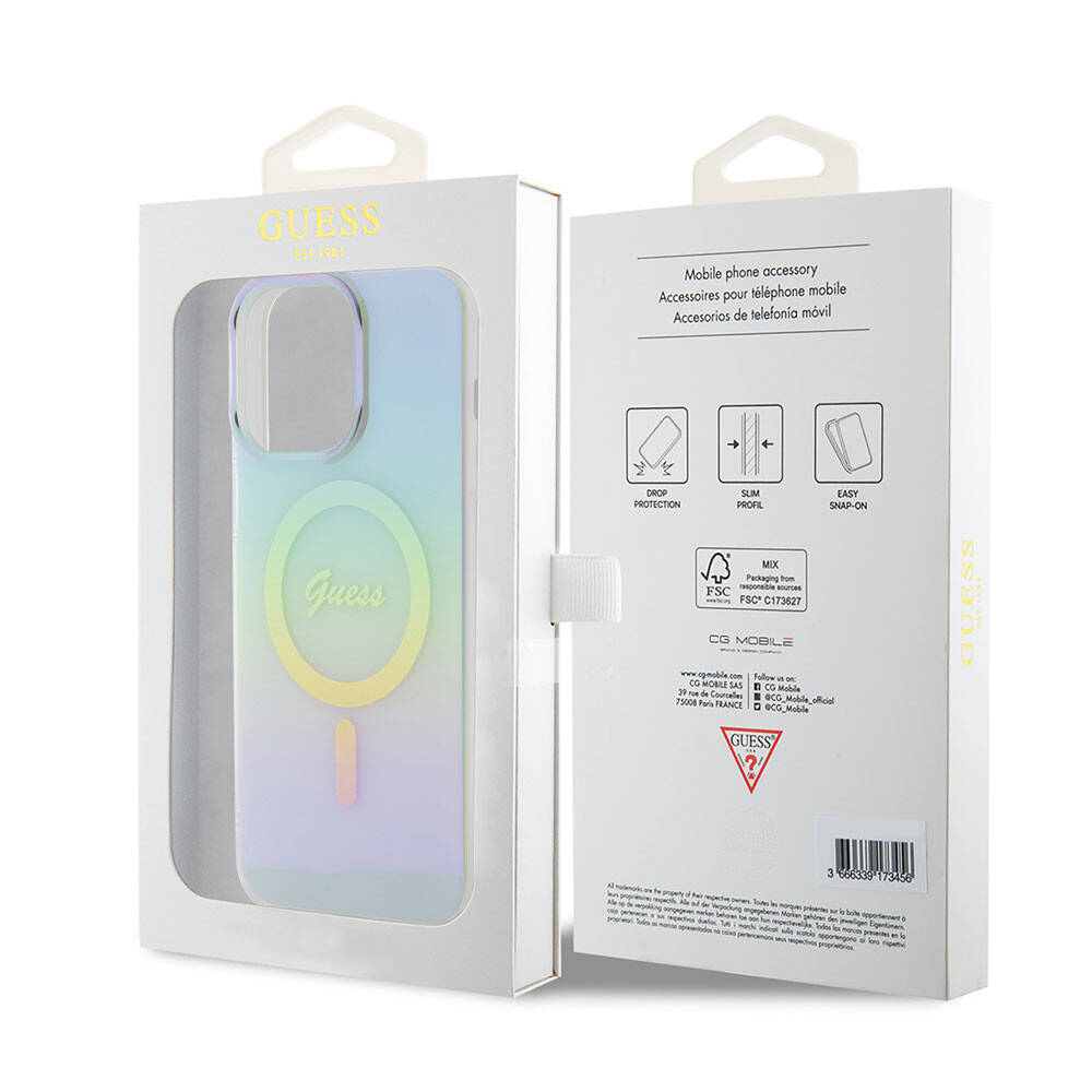 Futrola MagSafe za Apple iPhone 15 Pro Max, Guess, IML Iridescent, Tirkizna