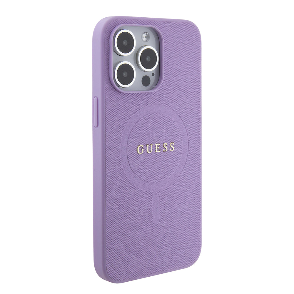 Futrola MagSafe za Apple iPhone 15 Pro Max, Guess, Saffiano, Ljubičasta