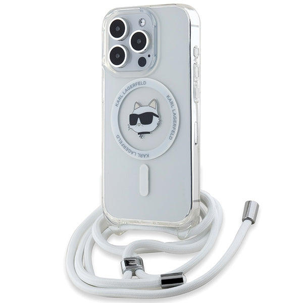 Futrola MagSafe za Apple iPhone 15 Pro Max, Karl Lagerfeld, IML Crossbody Choupette's Head with Strap, Prozirna