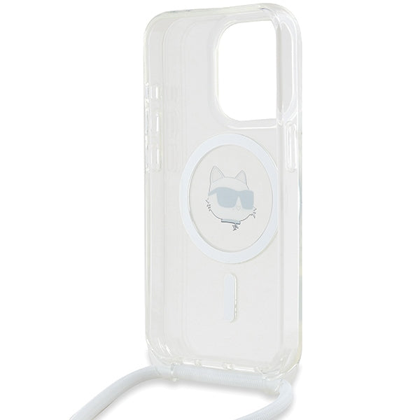 Futrola MagSafe za Apple iPhone 15 Pro Max, Karl Lagerfeld, IML Crossbody Choupette's Head with Strap, Prozirna