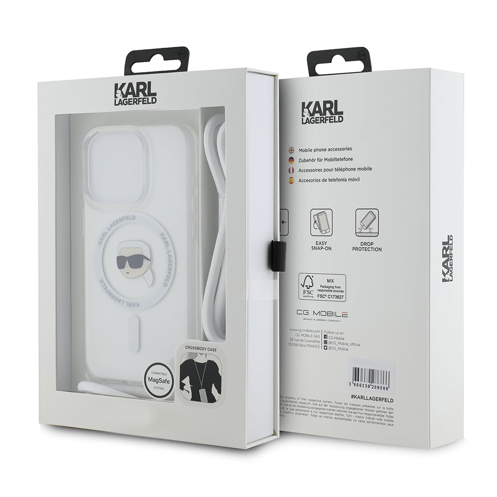 Futrola MagSafe za Apple iPhone 15 Pro Max, Karl Lagerfeld, IML Crossbody Karl's Head, Prozirna