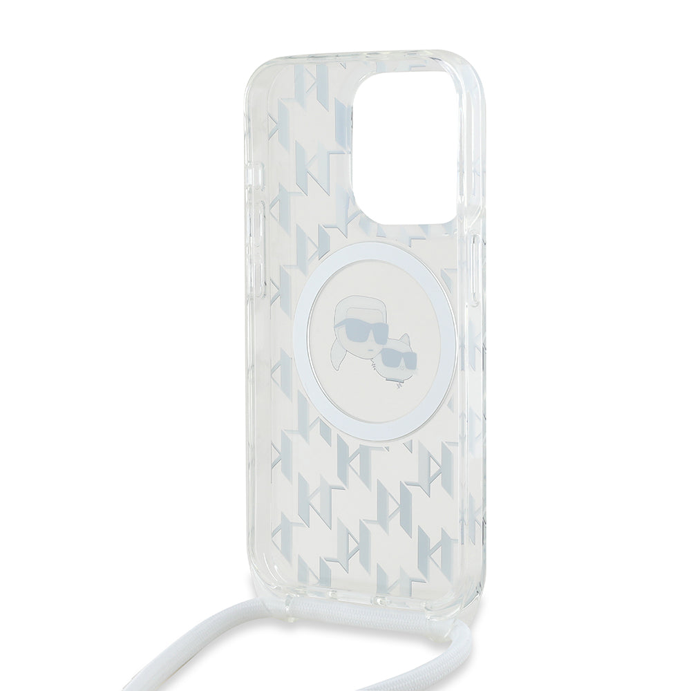 Futrola MagSafe za Apple iPhone 15 Pro Max, Karl Lagerfeld, IML Crossbody Monogram Karl & Choupette's Heads, Prozirna