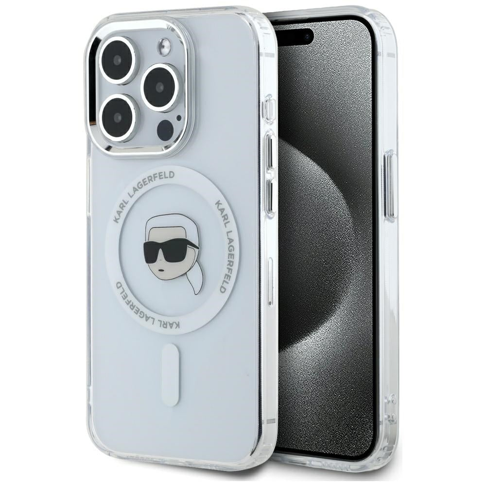 Futrola MagSafe za Apple iPhone 15 Pro Max, Karl Lagerfeld, IML Metal Karl's Head, Bijela
