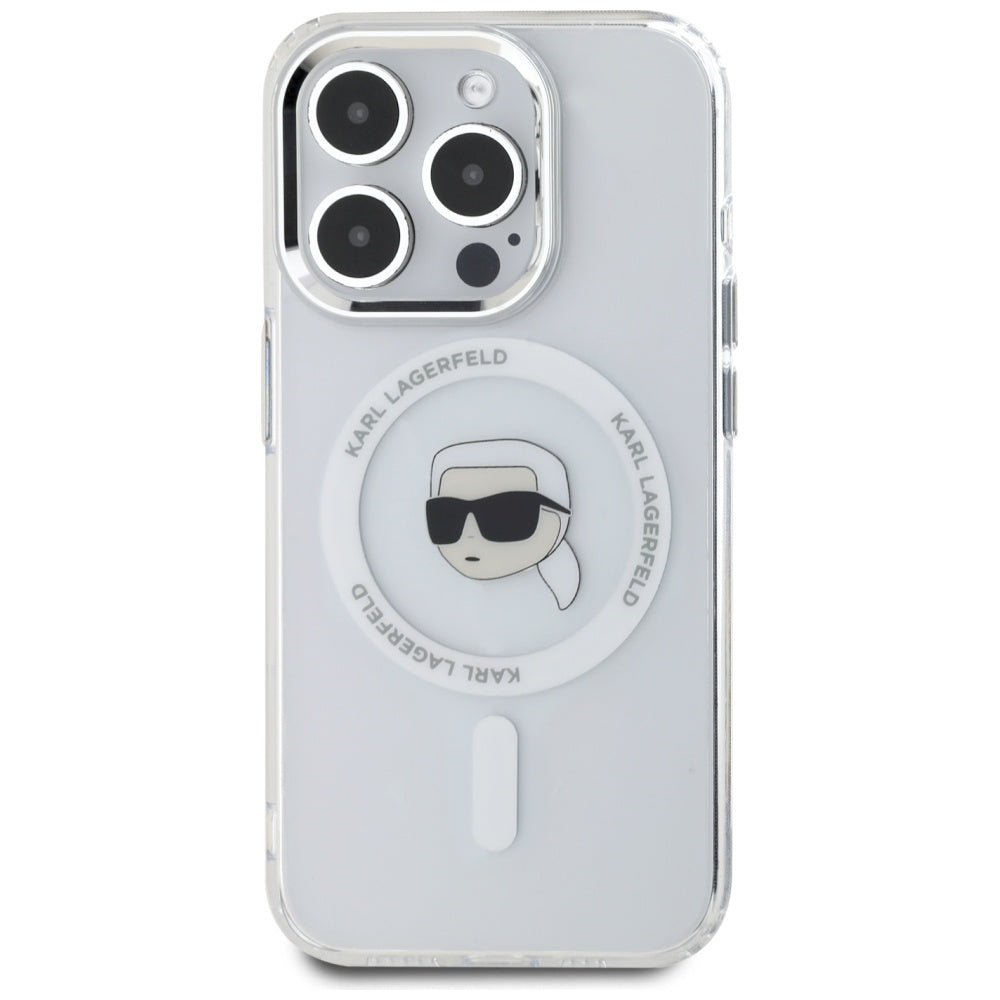 Futrola MagSafe za Apple iPhone 15 Pro Max, Karl Lagerfeld, IML Metal Karl's Head, Bijela
